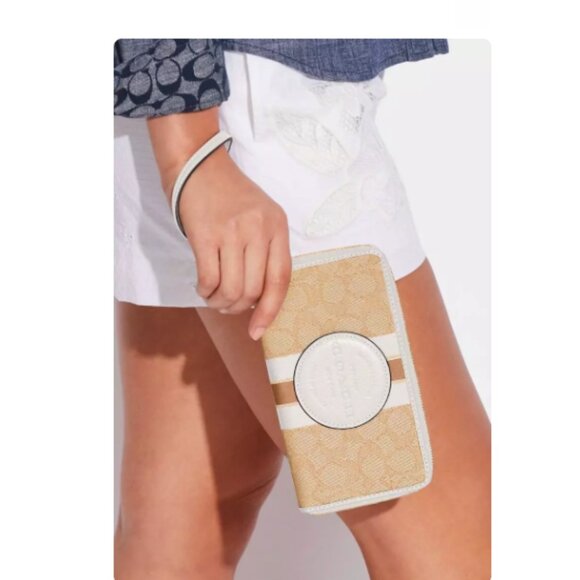 Coach Dempsey Tote 40 Signature Jacquard Lt Khaki Chalk Stripe Carryall & Wallet - Picture 10 of 12